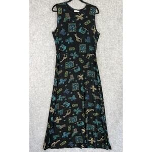 Coldwater Creek Maxi Dress Large Slinky Animal Floral Sleeveless Stretch Whimsy